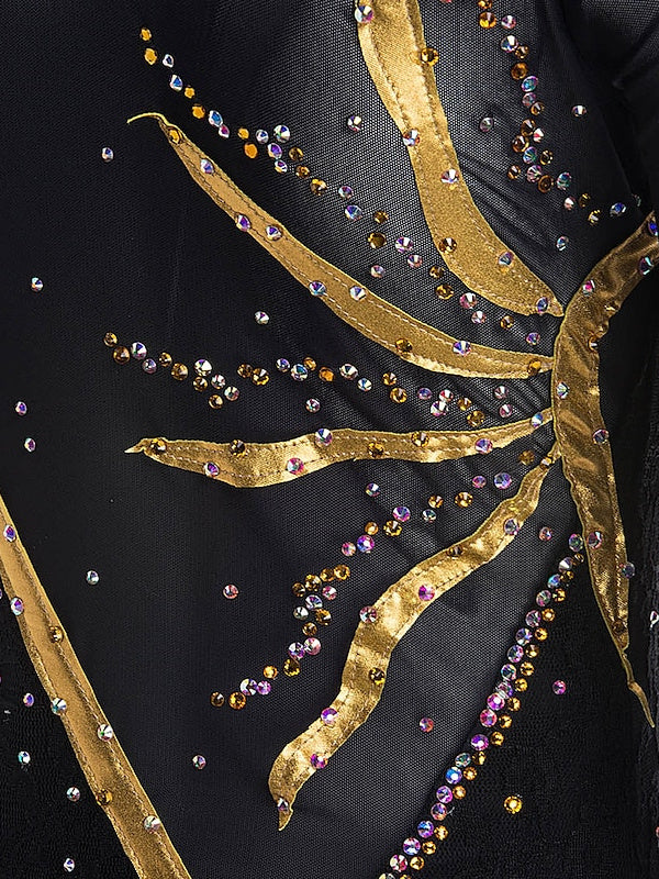 Robe de Patinage Artistique pour Femmes et Filles, Vêtements de Danse Sur Glace, Robe de Patinage Sur Glace à Manches Longues en Dentelle et Élasthanne