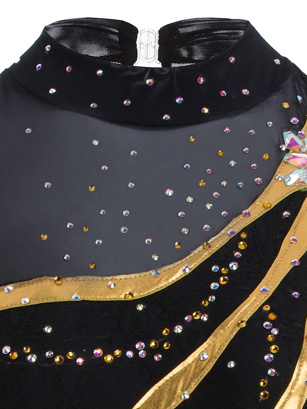 Robe de Patinage Artistique pour Femmes et Filles, Vêtements de Danse Sur Glace, Robe de Patinage Sur Glace à Manches Longues en Dentelle et Élasthanne