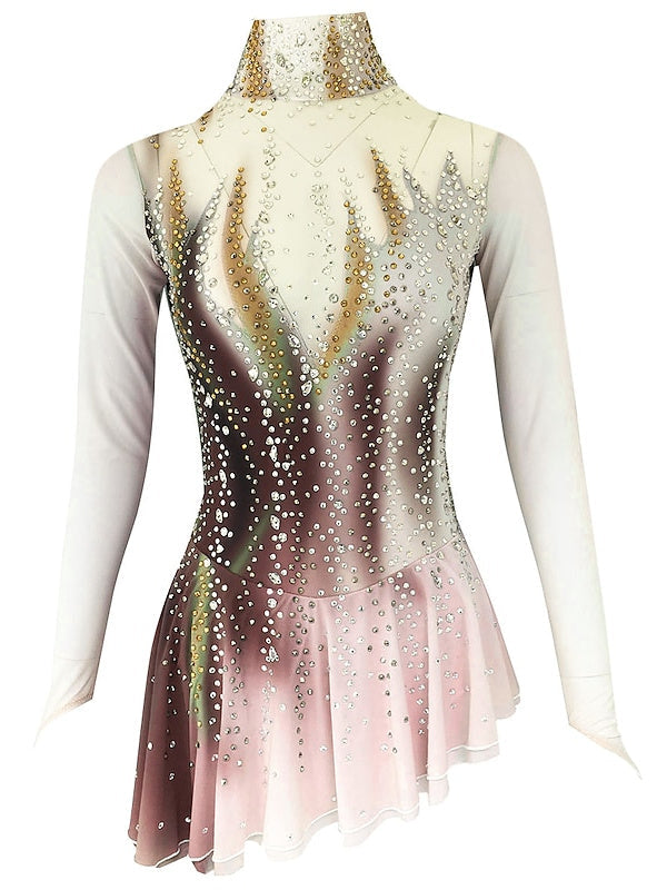 Robe de Patinage Artistique pour Femmes et Filles, Vêtements de Danse, Robe de Patinage Sur Glace en Élasthanne Micro-Élastique avec Cristaux/Strass