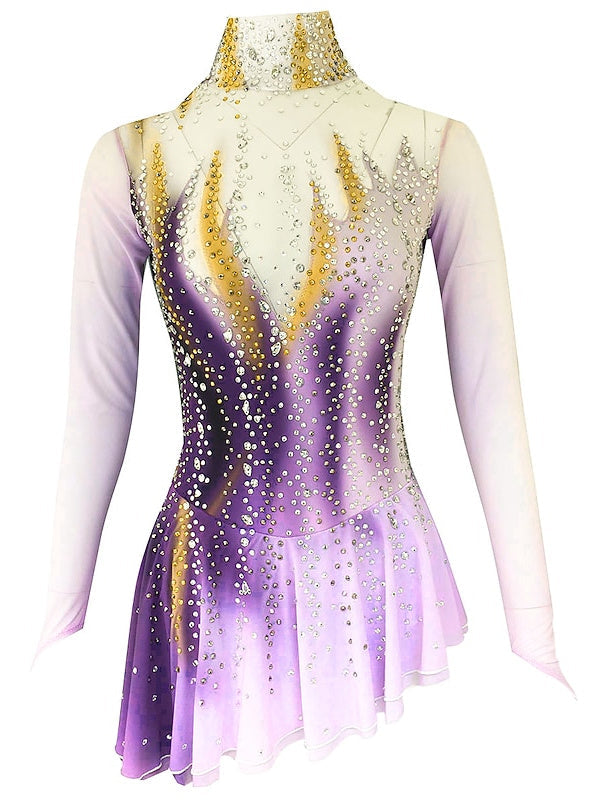 Robe de Patinage Artistique pour Femmes et Filles, Vêtements de Danse, Robe de Patinage Sur Glace en Élasthanne Micro-Élastique avec Cristaux/Strass