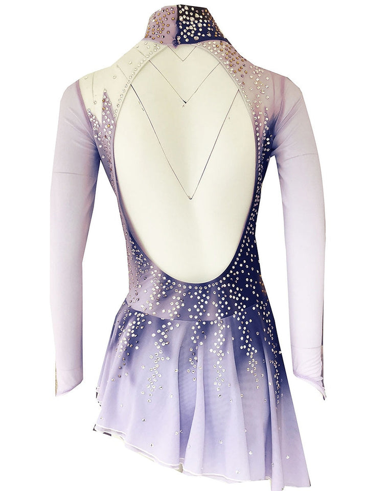 Robe de Patinage Artistique pour Femmes et Filles, Vêtements de Danse, Robe de Patinage Sur Glace en Élasthanne Micro-Élastique avec Cristaux/Strass
