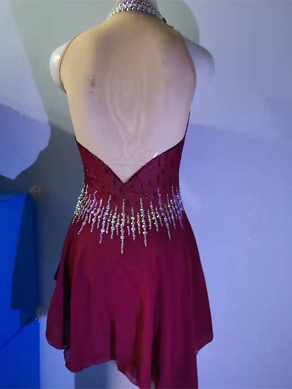 Robe de Patinage Artistique pour Femmes et Filles, Vêtements de Danse Sur Glace, Robe de Patinage Sur Glace en Élasthanne à Haute Élasticité