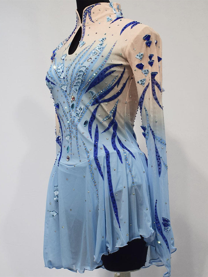 Robe de Patinage Artistique pour Femmes et Filles, en Maille de Glace, en Élasthanne, Haute Élasticité, Manches Longues, Robe de Patinage Sur Glace