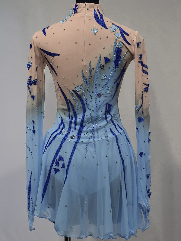 Robe de Patinage Artistique pour Femmes et Filles, en Maille de Glace, en Élasthanne, Haute Élasticité, Manches Longues, Robe de Patinage Sur Glace
