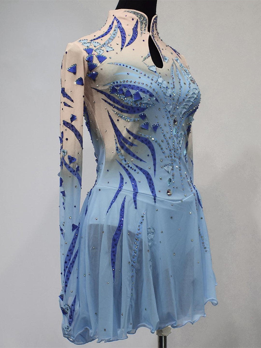 Robe de Patinage Artistique pour Femmes et Filles, en Maille de Glace, en Élasthanne, Haute Élasticité, Manches Longues, Robe de Patinage Sur Glace