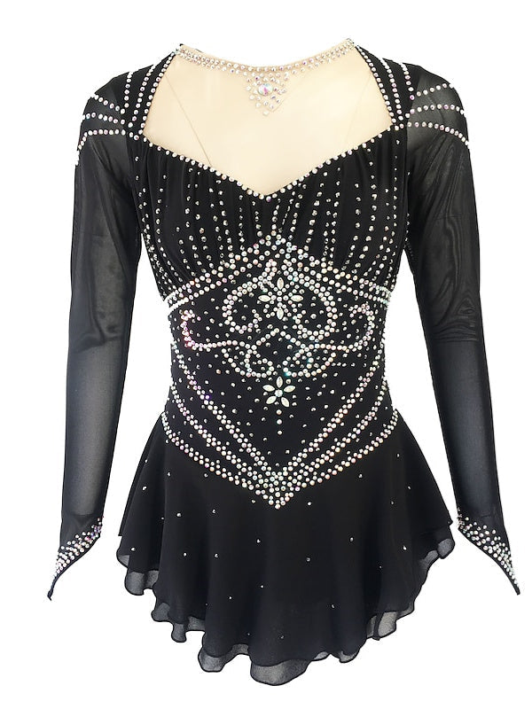 Robe de Patinage Artistique pour Femmes et Filles, Vêtements de Danse, Spandex, Fil Extensible, Couleur Unie, Classique, Cristal/Strass