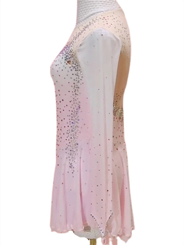 Robe de Patinage Artistique pour Femmes et Filles, Vêtements de Danse Sur Glace, Maille Élasthanne, Haute Élasticité, Manches Longues, Robe de Patinage Sur Glace