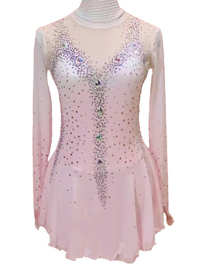 Robe de Patinage Artistique pour Femmes et Filles, Vêtements de Danse Sur Glace, Maille Élasthanne, Haute Élasticité, Manches Longues, Robe de Patinage Sur Glace