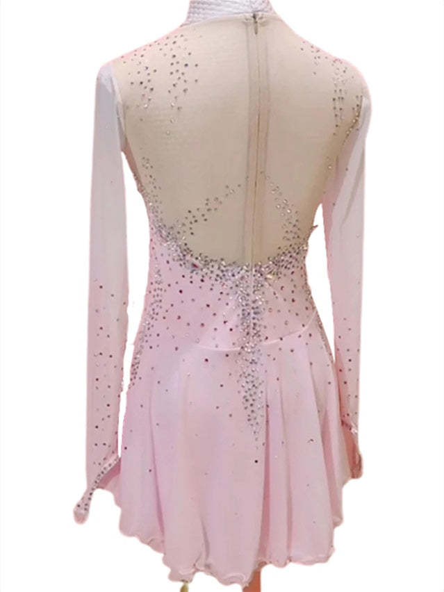 Robe de Patinage Artistique pour Femmes et Filles, Vêtements de Danse Sur Glace, Maille Élasthanne, Haute Élasticité, Manches Longues, Robe de Patinage Sur Glace