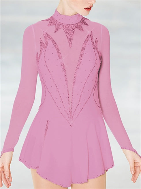 Robe de Patinage Artistique pour Femmes et Filles, Vêtements de Danse Sur Glace, Maille, Élasthanne, Strass, Haute Élasticité, Robe de Patinage Sur Glace