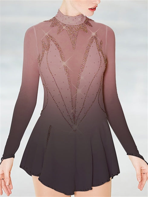 Robe de Patinage Artistique pour Femmes et Filles, Vêtements de Danse Sur Glace, Maille, Élasthanne, Strass, Haute Élasticité, Robe de Patinage Sur Glace