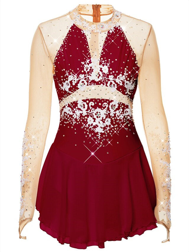 Robe de Patinage Artistique pour Femmes et Filles, Vêtements de Danse, en Élasthanne, Haute Élasticité, en Relief, à la Mode, Robe de Patinage Sur Glace