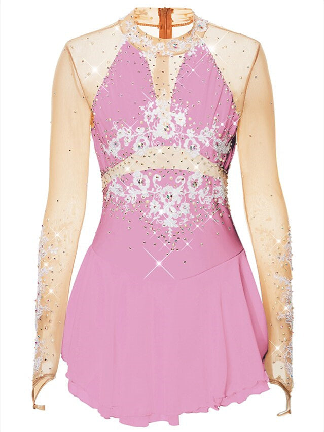 Robe de Patinage Artistique pour Femmes et Filles, Vêtements de Danse, en Élasthanne, Haute Élasticité, en Relief, à la Mode, Robe de Patinage Sur Glace