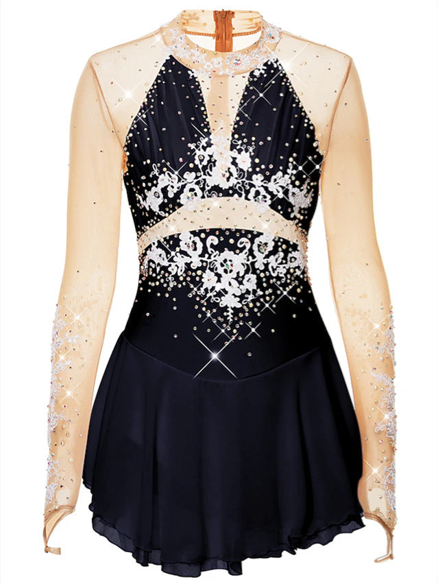 Robe de Patinage Artistique pour Femmes et Filles, Vêtements de Danse, en Élasthanne, Haute Élasticité, en Relief, à la Mode, Robe de Patinage Sur Glace