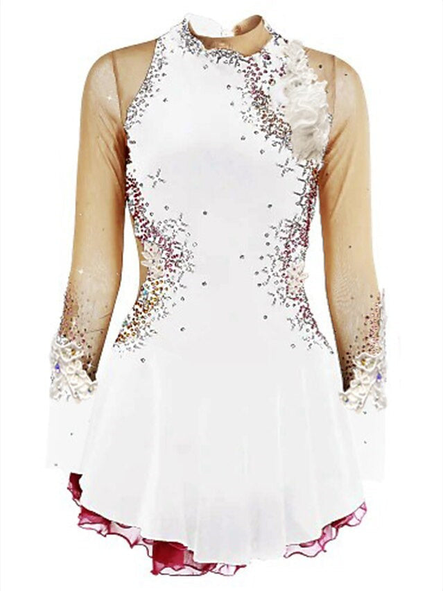 Robe de Patinage Artistique pour Femmes et Filles, Vêtements de Danse Sur Glace, Maille, Élasthanne, Velours, Haute Élasticité, Strass, Robe de Patinage Sur Glace