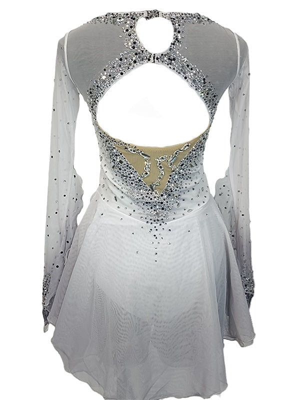 Robe de Patinage Artistique pour Femmes et Filles, Vêtements de Danse, Maille, Élasthanne, Patchwork, Trou pour le Pouce, Extensible, Cristal/Strass