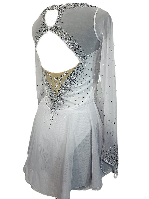 Robe de Patinage Artistique pour Femmes et Filles, Vêtements de Danse, Maille, Élasthanne, Patchwork, Trou pour le Pouce, Extensible, Cristal/Strass