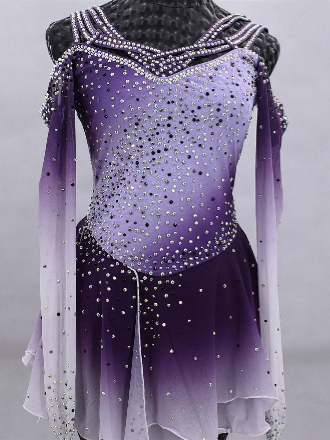 Robe de Patinage Artistique pour Femmes et Filles, Vêtements de Danse Sur Glace, Maille Élasthanne, Haute Élasticité, Dégradé de Couleurs, Cristal/Strass