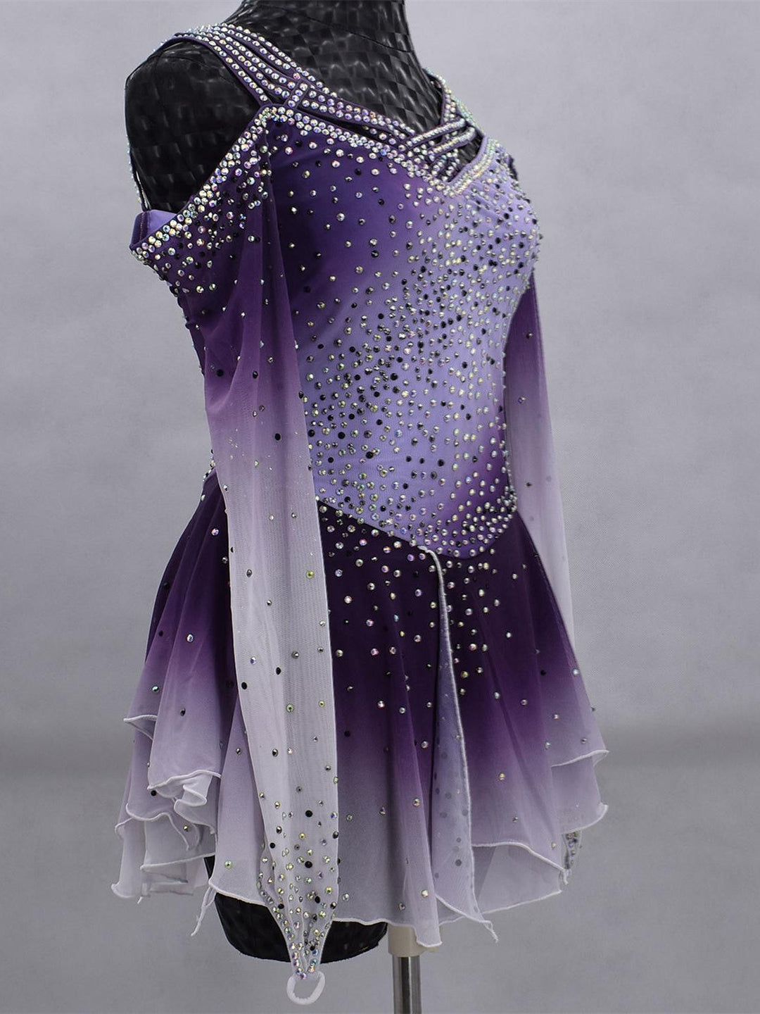 Robe de Patinage Artistique pour Femmes et Filles, Vêtements de Danse Sur Glace, Maille Élasthanne, Haute Élasticité, Dégradé de Couleurs, Cristal/Strass