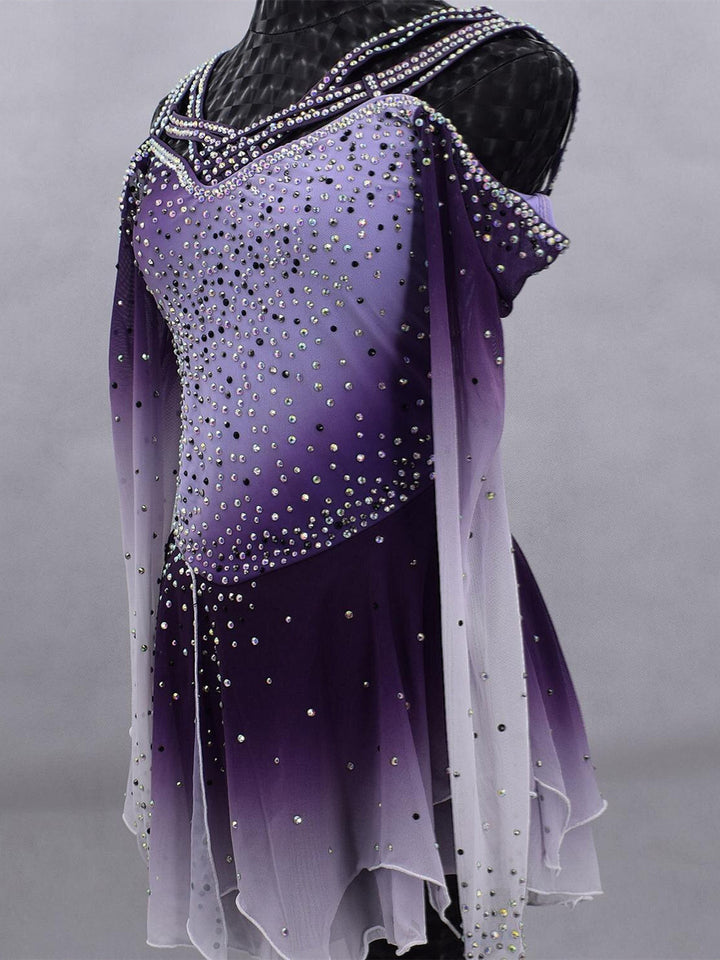 Robe de Patinage Artistique pour Femmes et Filles, Vêtements de Danse Sur Glace, Maille Élasthanne, Haute Élasticité, Dégradé de Couleurs, Cristal/Strass