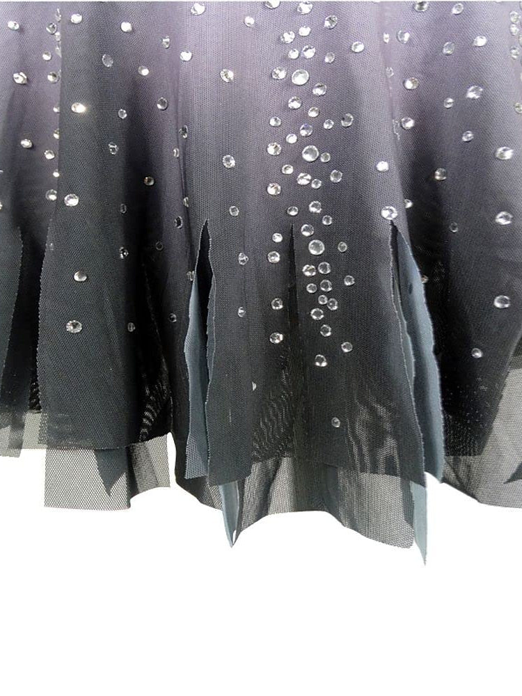 Robe de Patinage Artistique pour Femmes et Filles, Vêtements de Danse Sur Glace, Robe de Patinage Sur Glace Extensible Sans Manches avec Cristaux/Strass