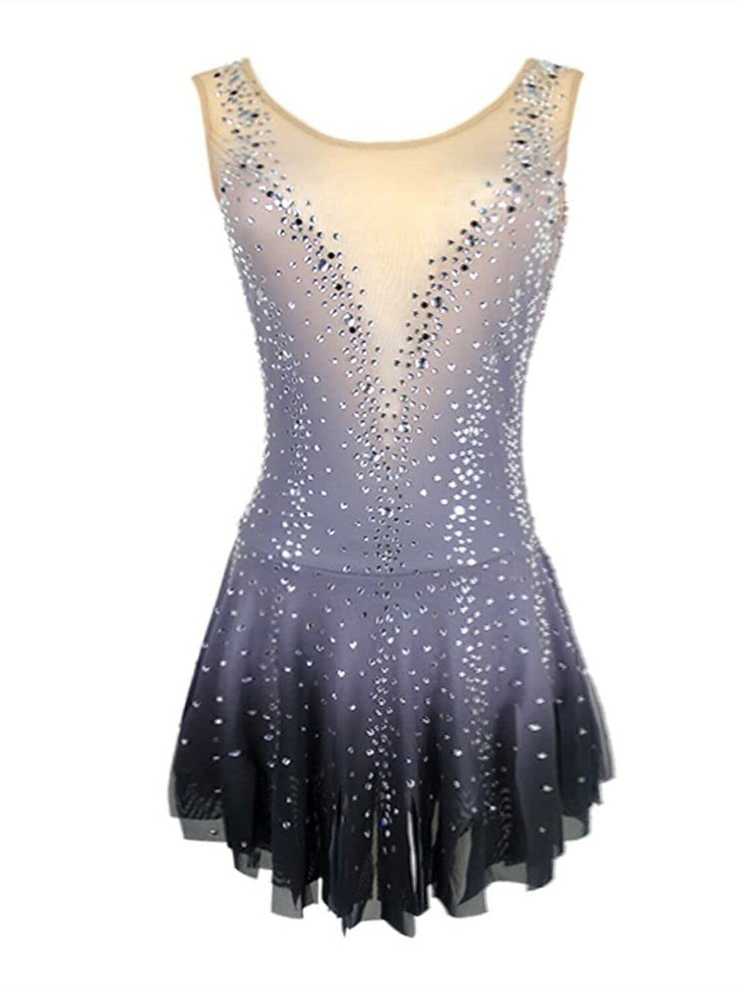 Robe de Patinage Artistique pour Femmes et Filles, Vêtements de Danse Sur Glace, Robe de Patinage Sur Glace Extensible Sans Manches avec Cristaux/Strass