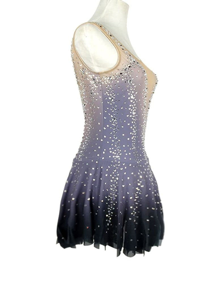 Robe de Patinage Artistique pour Femmes et Filles, Vêtements de Danse Sur Glace, Robe de Patinage Sur Glace Extensible Sans Manches avec Cristaux/Strass