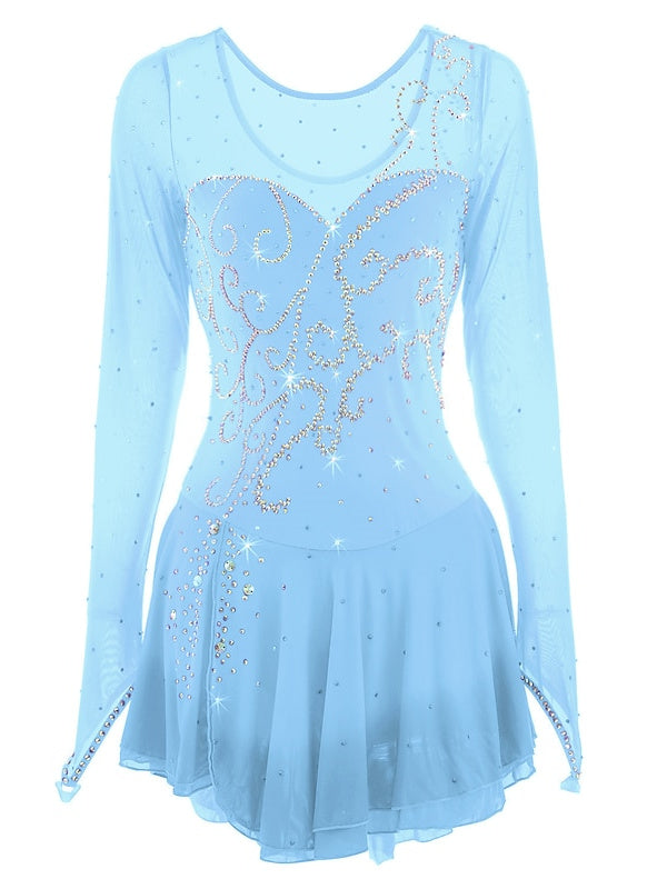 Robe de Patinage Artistique pour Femmes et Filles, Robe de Patinage Sur Glace à Haute Élasticité en Maille Élasthanne avec Teinture Halo en Strass