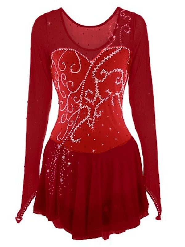 Robe de Patinage Artistique pour Femmes et Filles, Robe de Patinage Sur Glace à Haute Élasticité en Maille Élasthanne avec Teinture Halo en Strass