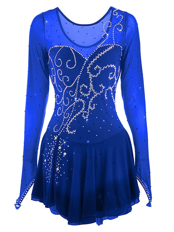 Robe de Patinage Artistique pour Femmes et Filles, Robe de Patinage Sur Glace à Haute Élasticité en Maille Élasthanne avec Teinture Halo en Strass