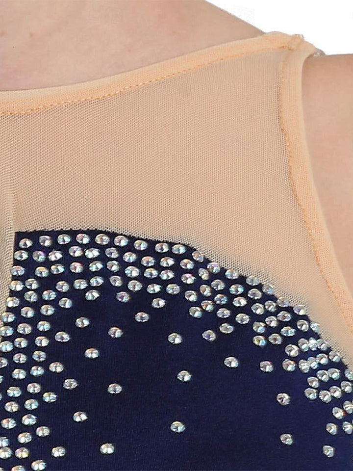 Robe de Patinage Artistique pour Femmes et Filles, Vêtements de Danse Extensibles Sans Manches, Robe de Patinage Sur Glace avec Cristaux/Strass