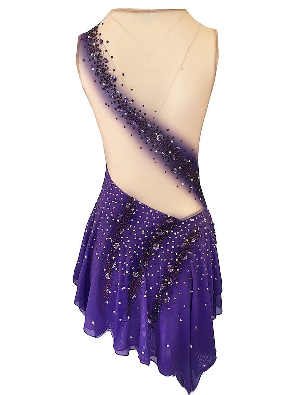 Robe de Patinage Artistique pour Femmes et Filles, Dos Ouvert, en Élasthanne, Fil Extensible, Haute Élasticité, Robe de Patinage Sur Glace