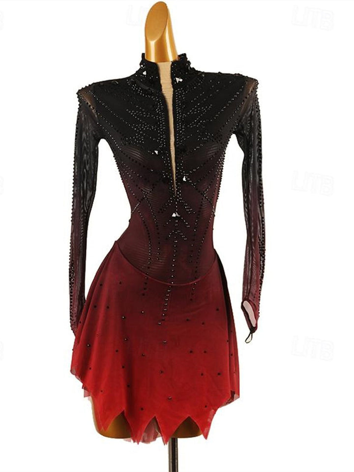 Robe de Patinage Artistique pour Femmes et Filles, Vêtements de Danse, Patchwork, Teinture Halo, Maille, Élasthanne, Haute Élasticité, Classique, Cristal/Strass, Robe de Patinage Sur Glace