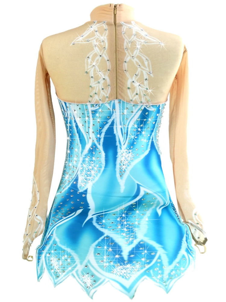 Robe de Patinage Artistique pour Femmes et Filles, Robe de Patinage Sur Glace Classique en Cristal/Strass, Haute Élasticité, Faite à la Main