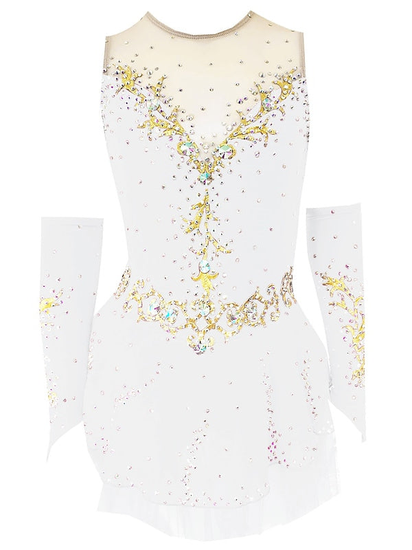 Robe de Patinage Artistique pour Femmes et Filles, Vêtements de Danse, Dos Ouvert, Maille, Élasthanne, Cristal/Strass, Robe de Patinage Sur Glace