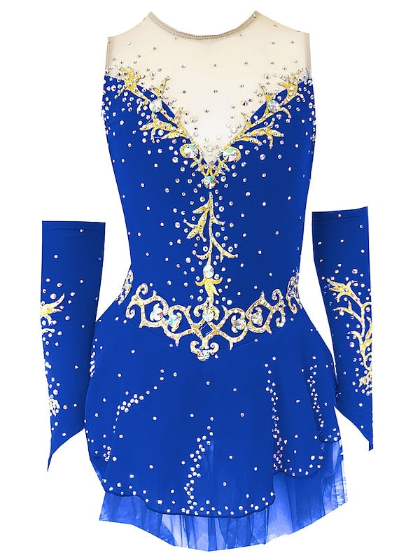 Robe de Patinage Artistique pour Femmes et Filles, Vêtements de Danse, Dos Ouvert, Maille, Élasthanne, Cristal/Strass, Robe de Patinage Sur Glace