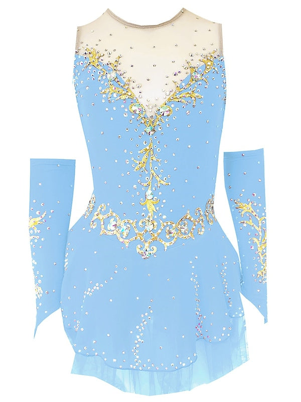 Robe de Patinage Artistique pour Femmes et Filles, Vêtements de Danse, Dos Ouvert, Maille, Élasthanne, Cristal/Strass, Robe de Patinage Sur Glace