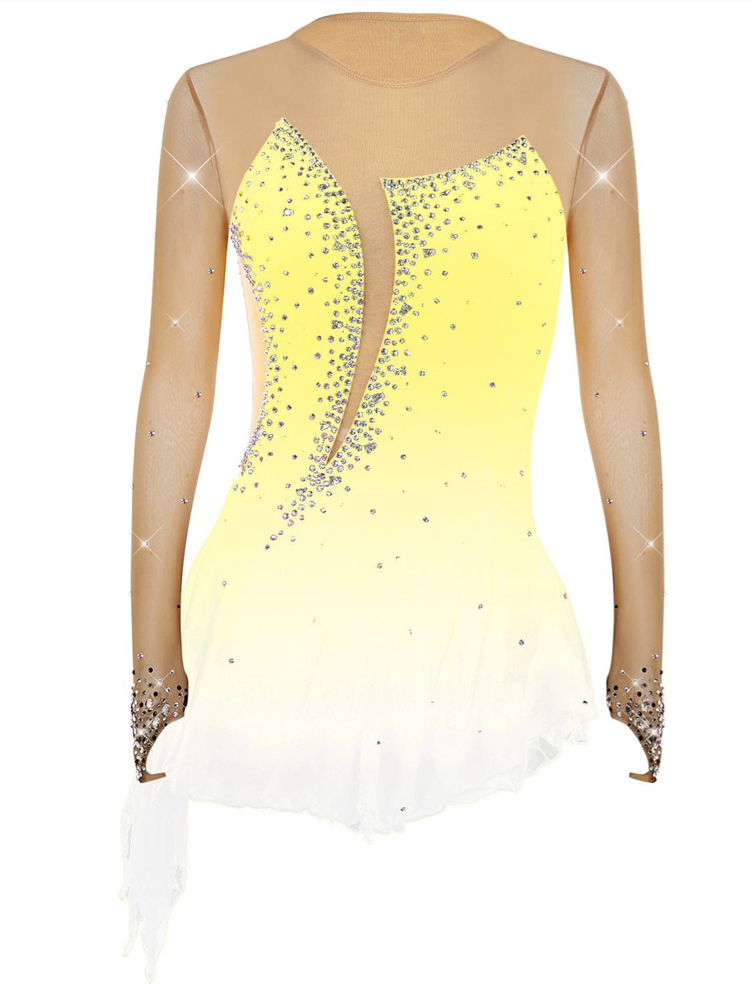 Robe de Patinage Artistique pour Femmes et Filles, Vêtements de Danse, Ourlet Asymétrique, Strass, Maille, Élasthanne, Manches Longues, Robe de Patinage Sur Glace
