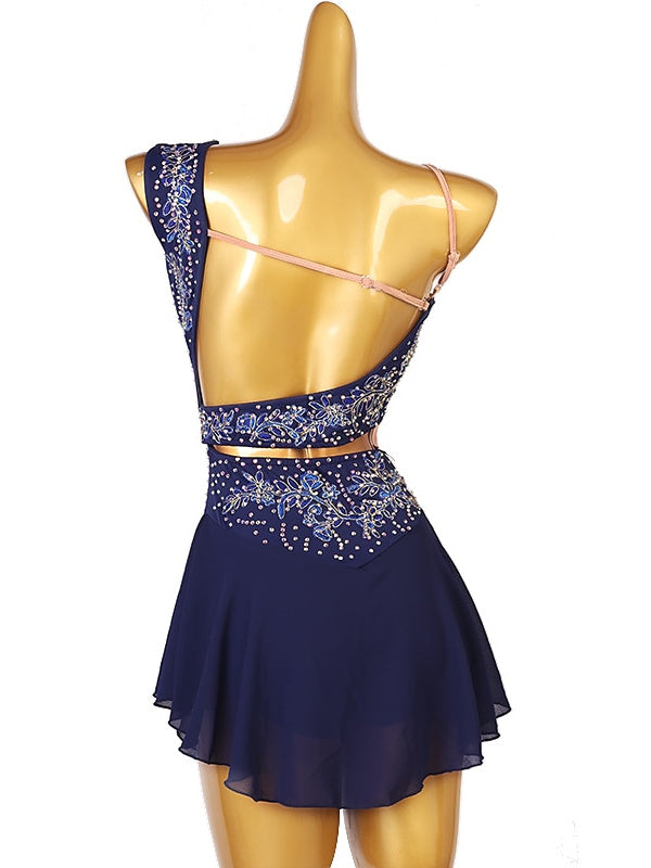 Robe de Patinage Artistique pour Femmes et Filles, Vêtements de Danse, Motif Floral, Dos Ouvert, Maille, Élasthanne, Haute Élasticité, Robe de Patinage Sur Glace Classique