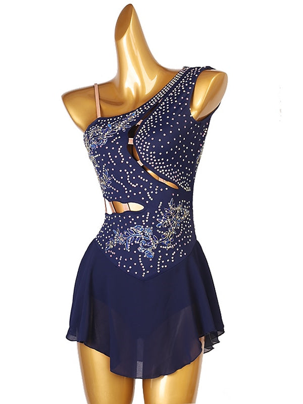 Robe de Patinage Artistique pour Femmes et Filles, Vêtements de Danse, Motif Floral, Dos Ouvert, Maille, Élasthanne, Haute Élasticité, Robe de Patinage Sur Glace Classique