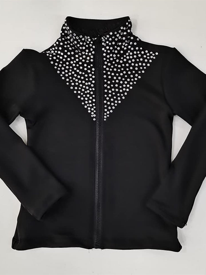 Robe de Patinage Artistique pour Femmes et Filles, Veste en Cristal/Strass, Manches Longues, Vêtements de Danse, Patinage Sur Glace