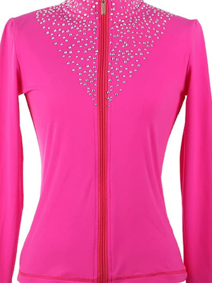Robe de Patinage Artistique pour Femmes et Filles, Veste en Cristal/Strass, Manches Longues, Vêtements de Danse, Patinage Sur Glace