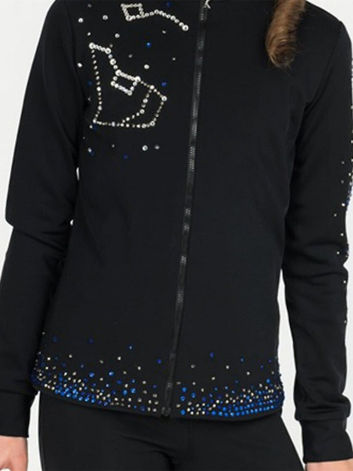 Robe de Patinage Artistique pour Femmes et Filles, Tenue de Danse à Manches Longues en Cristal/Strass, Robe de Patinage Sur Glace