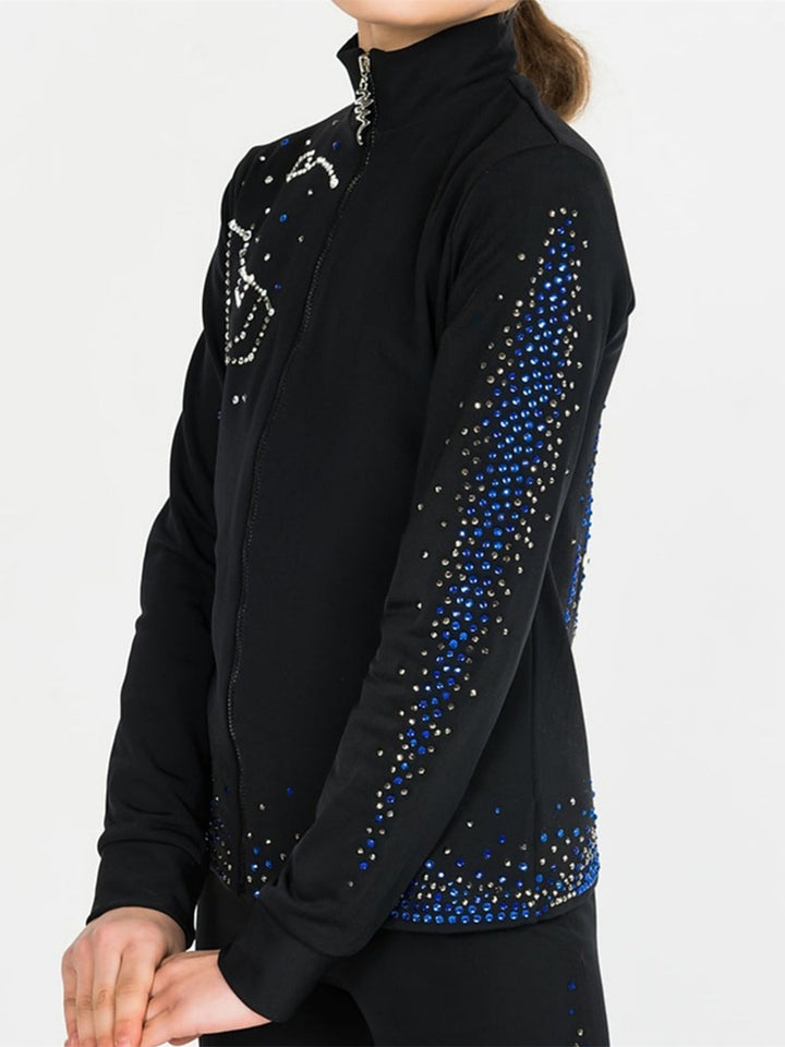 Robe de Patinage Artistique pour Femmes et Filles, Tenue de Danse à Manches Longues en Cristal/Strass, Robe de Patinage Sur Glace