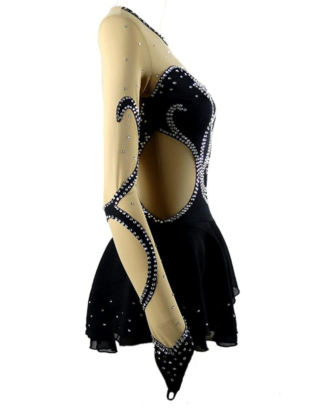 Robe de Patinage Artistique à Manches Longues pour Femmes et Filles, Robe de Patinage Sur Glace avec Cristaux/Strass