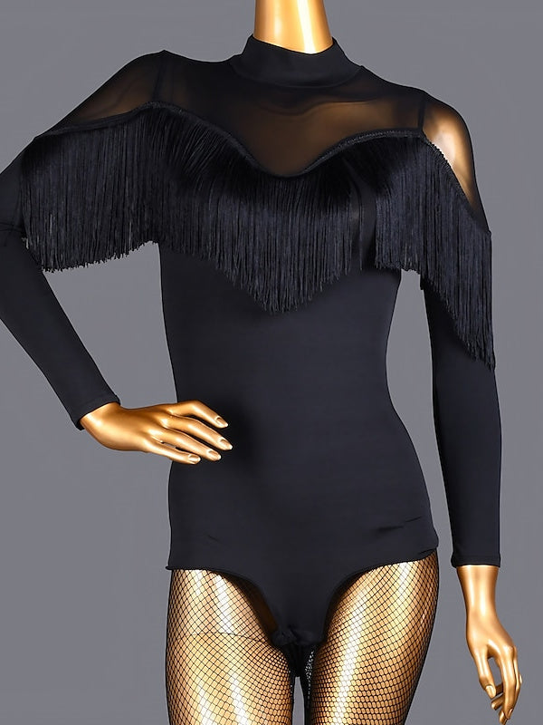 Danse Salsa Danse Latine Danse de Salon Jupes Manches Longues Couleur Pure Haute Spandex Femmes鈥Ʀ® Performance