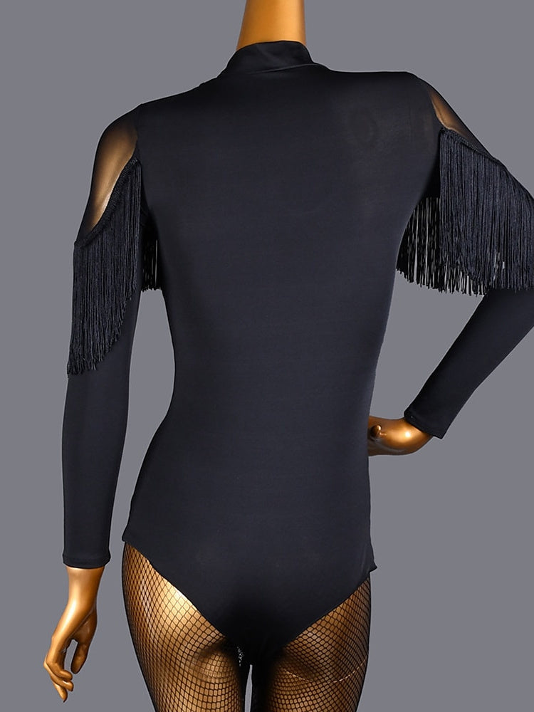 Danse Salsa Danse Latine Danse de Salon Jupes Manches Longues Couleur Pure Haute Spandex Femmes鈥Ʀ® Performance