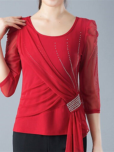 Danse Latine pour Femmes, Danse de Salon, Manches 3/4, Polyester, Entraînement, Performance pour Femmes