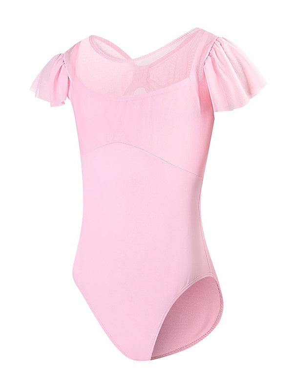 Vêtements de Danse pour Enfants Ballet Splicing Tulle Filles Entraînement Performance Manches Courtes Mélange de Coton
