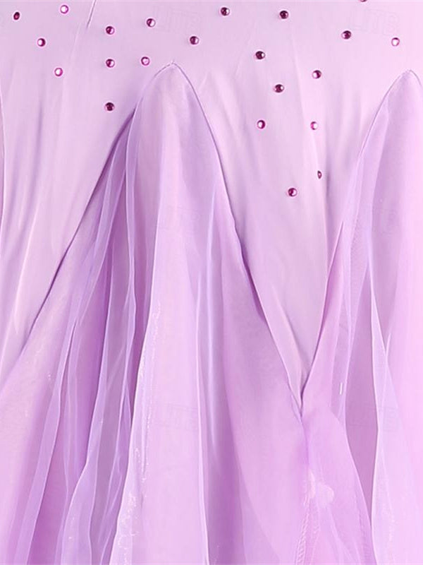 Robe de Danse de Salon pour Femmes, Cristaux/Strass, Performance pour Femmes, Sans Manches, en Élasthanne et Organza